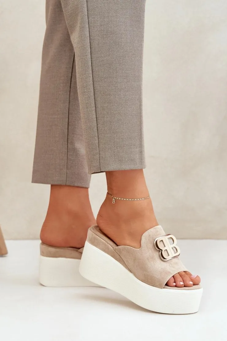 Best Boto Klapki Na Platformie I Koturnie Z Ozdobą Beżowe Tanonea Beżowy