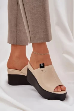 Boto Klapki Na Koturnie|Klapki Damskie Klasyczne*Klapki Na Platformie I Koturnie Eko Skórzane Beżowe Eridoria