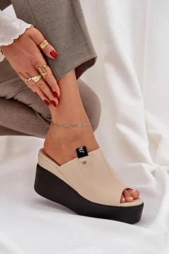 Boto Klapki Na Koturnie|Klapki Damskie Klasyczne*Klapki Na Platformie I Koturnie Eko Skórzane Beżowe Eridoria