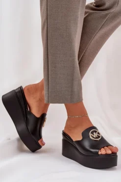 Hot Boto Klapki Na Platformie I Koturnie Z Ozdobą Czarne Nanessia