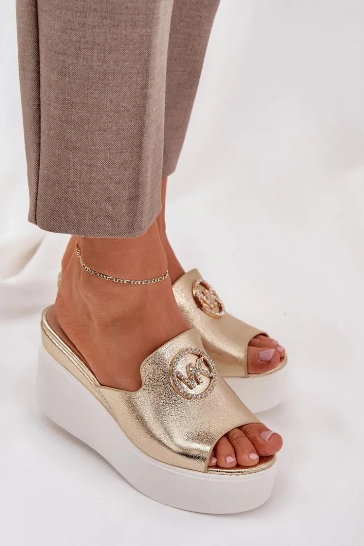 Damskie Boto Klapki Na Platformie I Koturnie Z Ozdobą Złote Nanessia