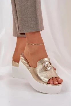 Damskie Boto Klapki Na Platformie I Koturnie Z Ozdobą Złote Nanessia