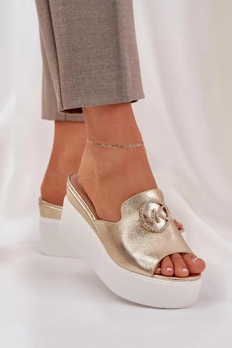 Damskie Boto Klapki Na Platformie I Koturnie Z Ozdobą Złote Nanessia
