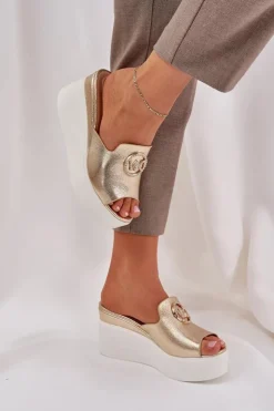 Damskie Boto Klapki Na Platformie I Koturnie Z Ozdobą Złote Nanessia