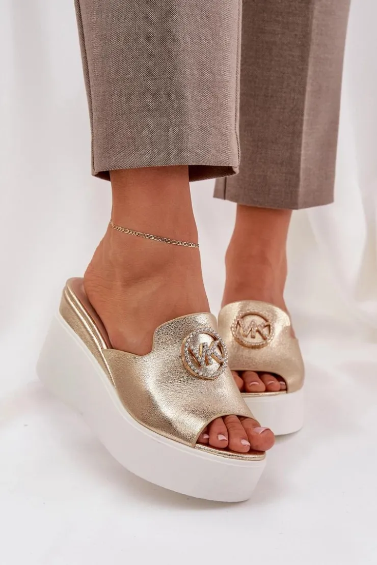 Damskie Boto Klapki Na Platformie I Koturnie Z Ozdobą Złote Nanessia