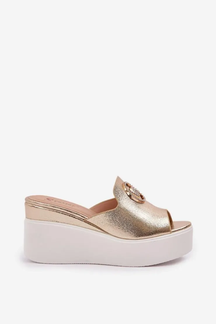 Damskie Boto Klapki Na Platformie I Koturnie Z Ozdobą Złote Nanessia