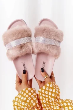 Boto Klapki Z Futerkiem|Klapki Na Platformie*Klapki Na Platformie Z Futerkiem I Cyrkoniami Beżowe Impress