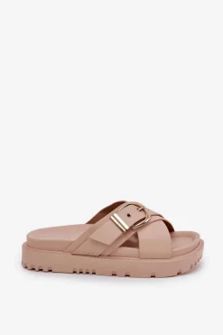 Outlet Boto Klapki Na Platformie Z Klamrą Beżowe Honavia