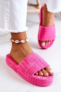 Damskie Boto Klapki Papcie Na Platformie Różowe Lilly