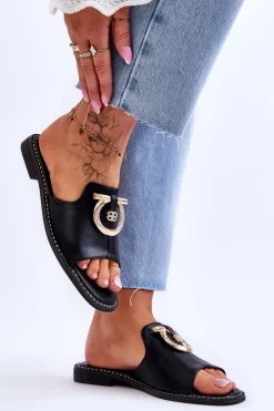 Damskie buty S.Barski Klapki Damskie Klasyczne*Klapki Skórzane Comfort Shoes S.Barski KV-2775-32 Czarne