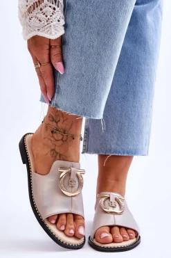 Damskie Damskie buty S.Barski Klapki Skórzane Comfort Shoes S.Barski KV-2775-32 Nude