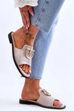 Damskie Damskie buty S.Barski Klapki Skórzane Comfort Shoes S.Barski KV-2775-32 Nude