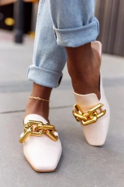 Damskie Boto Klapki Z Cholewką I Łańcuchem Beżowe Call On Me