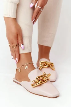 Damskie Boto Klapki Z Cholewką I Łańcuchem Beżowe Call On Me