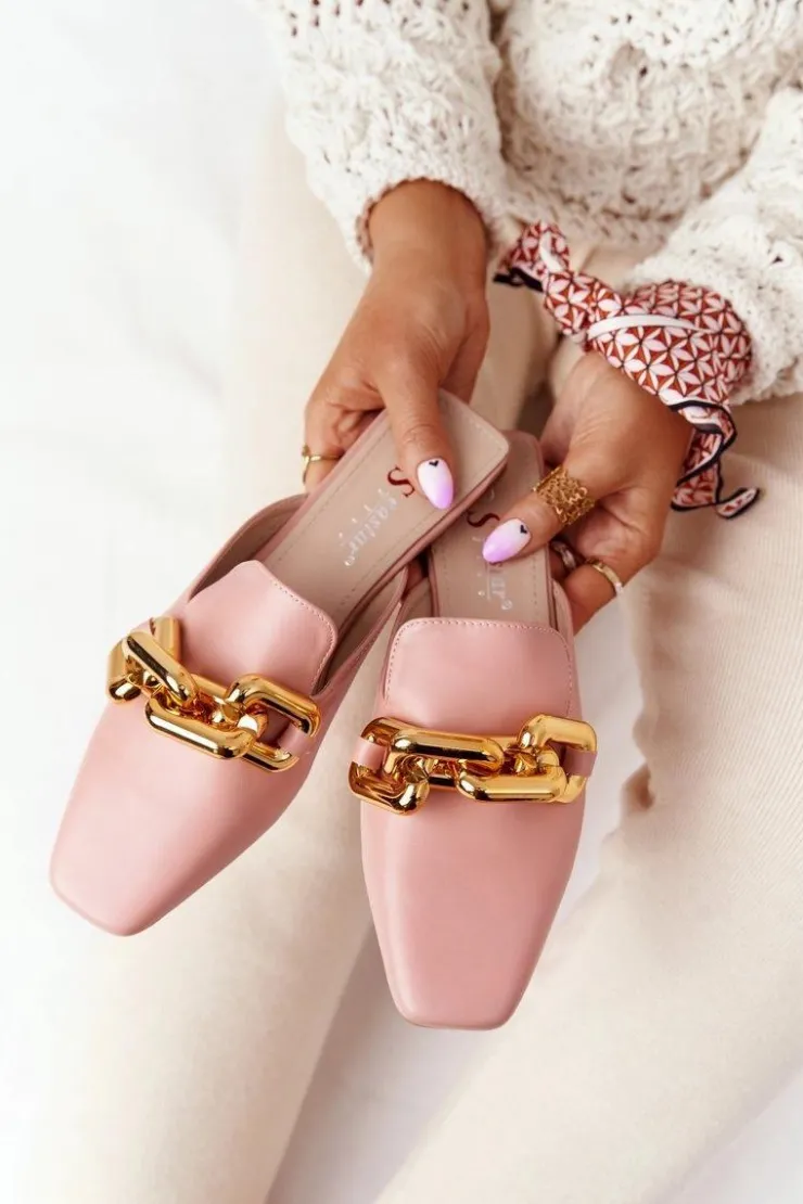 Damskie Boto Klapki Z Cholewką I Łańcuchem Różowe Call On Me