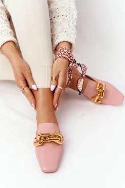 Damskie Boto Klapki Z Cholewką I Łańcuchem Różowe Call On Me