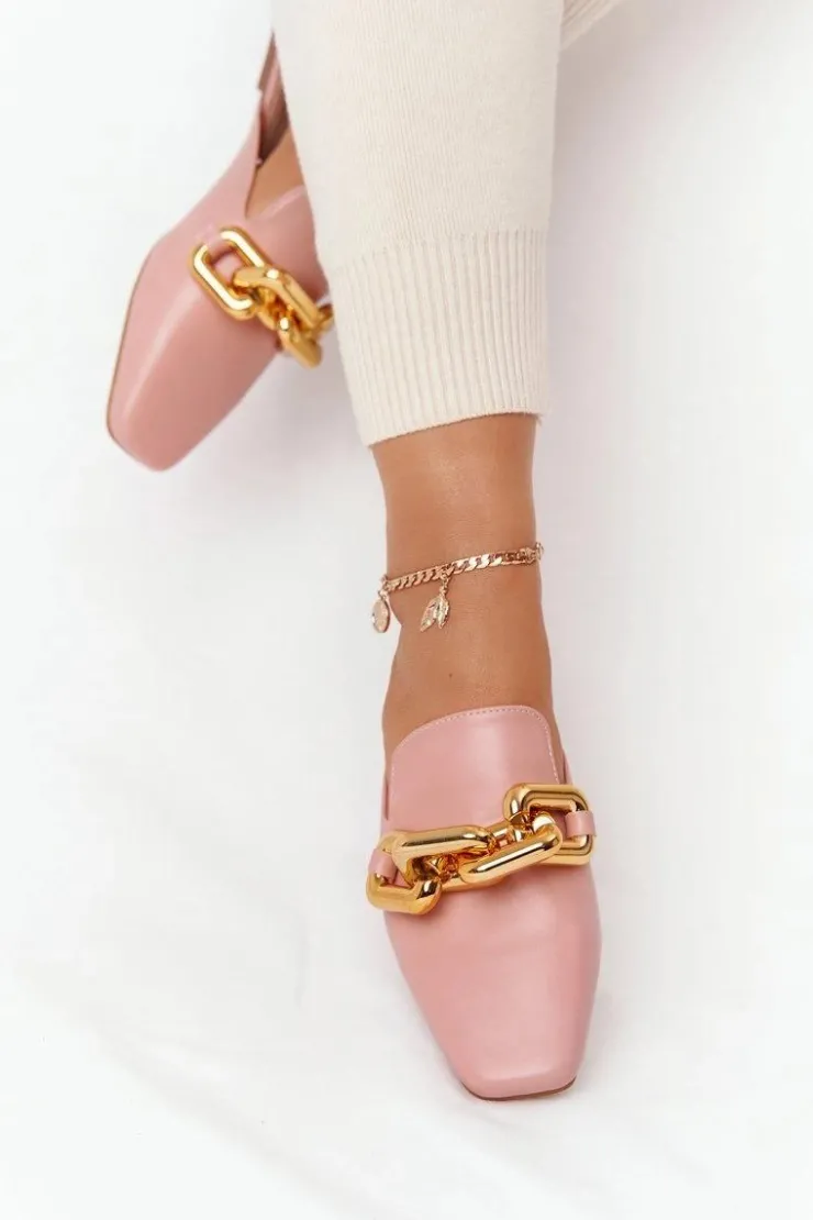 Damskie Boto Klapki Z Cholewką I Łańcuchem Różowe Call On Me