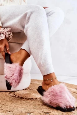 Boto Klapki Z Futerkiem|Klapki Damskie Klasyczne*Klapki Z Futerkiem Gumowe Różowe Pollie