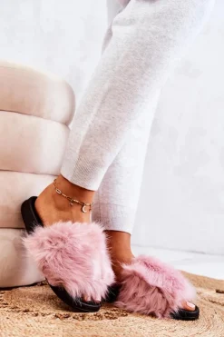 Boto Klapki Z Futerkiem|Klapki Damskie Klasyczne*Klapki Z Futerkiem Gumowe Różowe Pollie