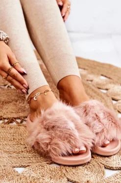 Boto Klapki Z Futerkiem|Klapki Damskie Klasyczne*Klapki Z Futerkiem Gumowe Brudny Róż Allyson