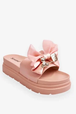 Online Boto Klapki Z Kokardą I Ozdobnym Misiem Jasnoróżowe Suzy