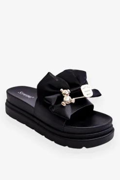 Clearance Boto Klapki Z Kokardą I Ozdobnym Misiem Czarne Suzy
