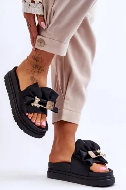 Clearance Boto Klapki Z Kokardą I Ozdobnym Misiem Czarne Suzy