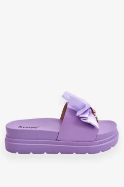 Boto Klapki Damskie Klasyczne*Klapki Z Kokardą I Ozdobnym Misiem Fioletowe Suzy