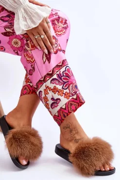 Discount Boto Klapki Z Naturalnym Futerkiem Brązowe Naturis