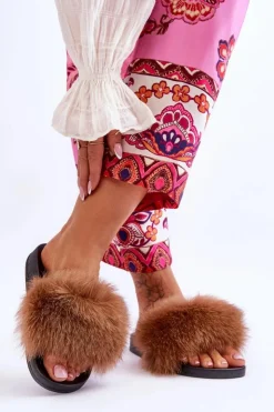 Discount Boto Klapki Z Naturalnym Futerkiem Brązowe Naturis