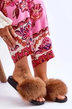 Discount Boto Klapki Z Naturalnym Futerkiem Brązowe Naturis