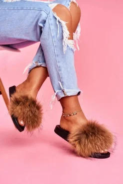 Boto Klapki z Naturalnym Futerkiem Camel Elsa