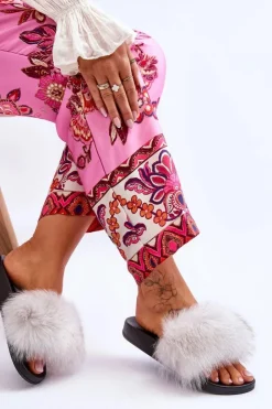 Damskie Boto Klapki Z Naturalnym Futerkiem Białe Naturis