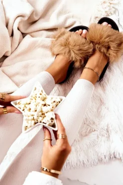 Boto Klapki Z Futerkiem|Klapki Damskie Klasyczne*Klapki Z Naturalnym Futerkiem Camel Naturimo