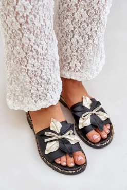 Hot Boto Klapki Z Ozdobą Skóra Naturalna Zazoo 3574/Z Czarne Czarny