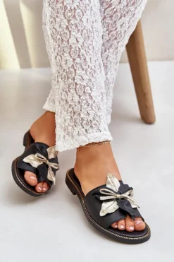 Hot Boto Klapki Z Ozdobą Skóra Naturalna Zazoo 3574/Z Czarne Czarny