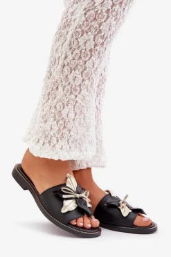 Hot Boto Klapki Z Ozdobą Skóra Naturalna Zazoo 3574/Z Czarne Czarny