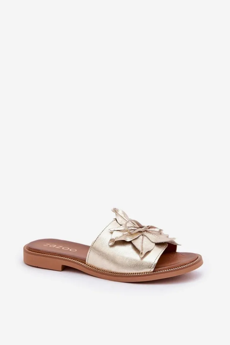 Hot Boto Klapki Z Ozdobą Skóra Naturalna Zazoo 3667 Złote Złoty