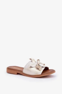 Boto Klapki Damskie Klasyczne*Klapki Z Ozdobą Skóra Naturalna Zazoo 3667 Przecierany Złoty