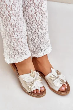 Boto Klapki Damskie Klasyczne*Klapki Z Ozdobą Skóra Naturalna Zazoo 3667 Przecierany Złoty