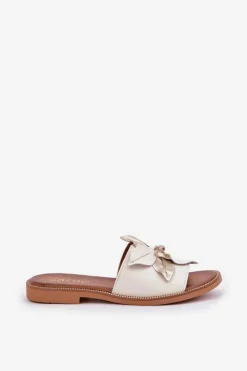 Damskie Boto Klapki Z Ozdobą Skóra Naturalna Zazoo 3667 Białe