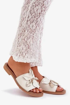 Damskie Boto Klapki Z Ozdobą Skóra Naturalna Zazoo 3667 Białe