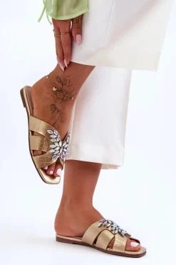 Damskie Damskie buty S.Barski Klapki Z Ozdobnymi Kamieniami S.Barski 617-22 Złote