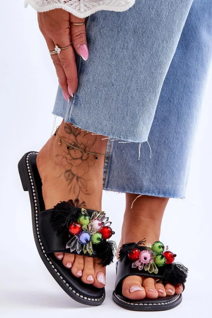 Damskie Damskie buty S.Barski Klapki Z Ozdobnymi Koralikami S.Barski KV-2775-47 Czarne