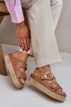 Discount Boto Klapki Z Plecionką I Klamrami Na Masywnej Platformie Camel Aralissea