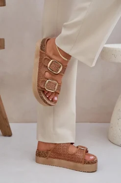 Discount Boto Klapki Z Plecionką I Klamrami Na Masywnej Platformie Camel Aralissea