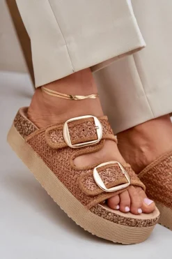 Discount Boto Klapki Z Plecionką I Klamrami Na Masywnej Platformie Camel Aralissea