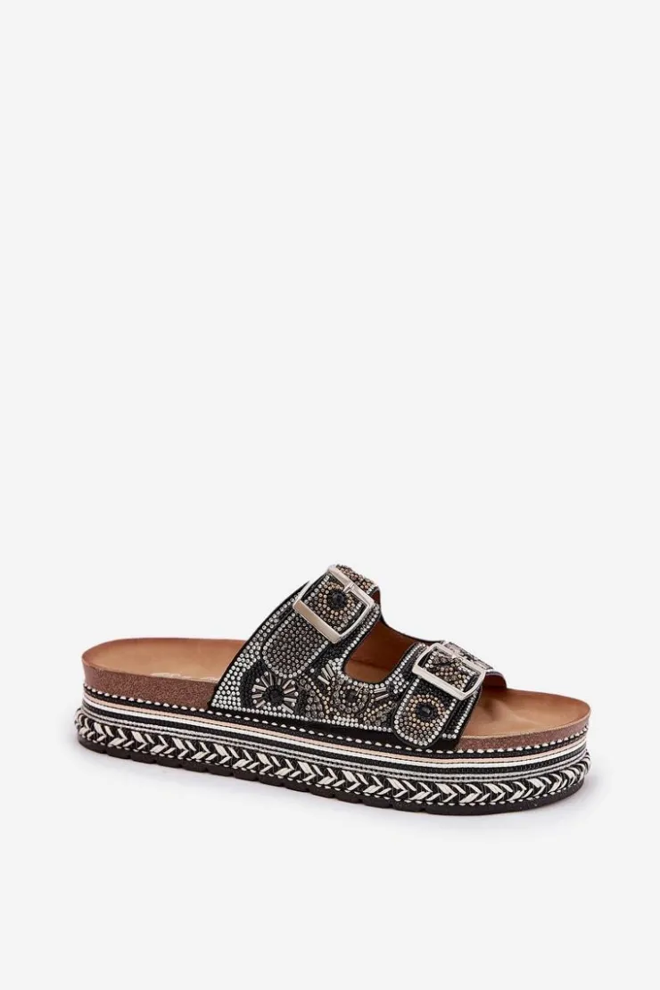 Hot Boto Klapki Ze Zdobieniem I Klamrami Na Platformie Czarne Mellene Czarny