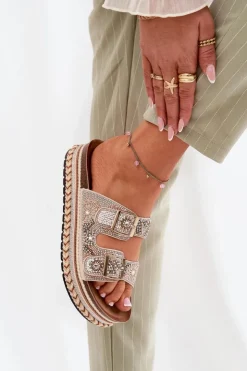 Boto Klapki Na Platformie|Klapki Damskie Klasyczne*Klapki Ze Zdobieniem I Klamrami Na Platformie Złote Mellene