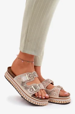 Boto Klapki Na Platformie|Klapki Damskie Klasyczne*Klapki Ze Zdobieniem I Klamrami Na Platformie Złote Mellene